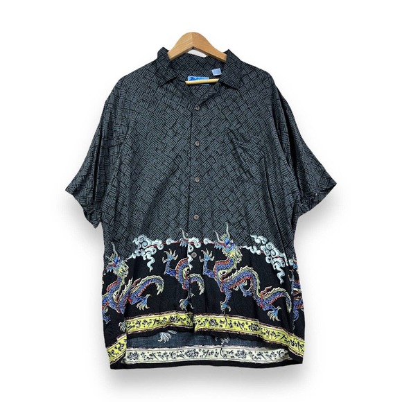 OCI Tropicals Mens L Hawaiian Dragon Button Up Short Sleeve 100% Rayon Shirt - Picture 1 of 11